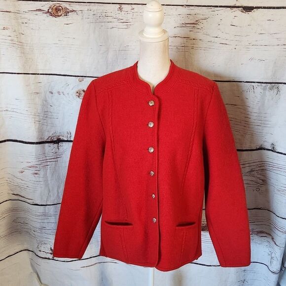 Vintage Giesswein Austrian Boiled Wool Button Front Blazer Jacket Size Large - Picture 1 of 6